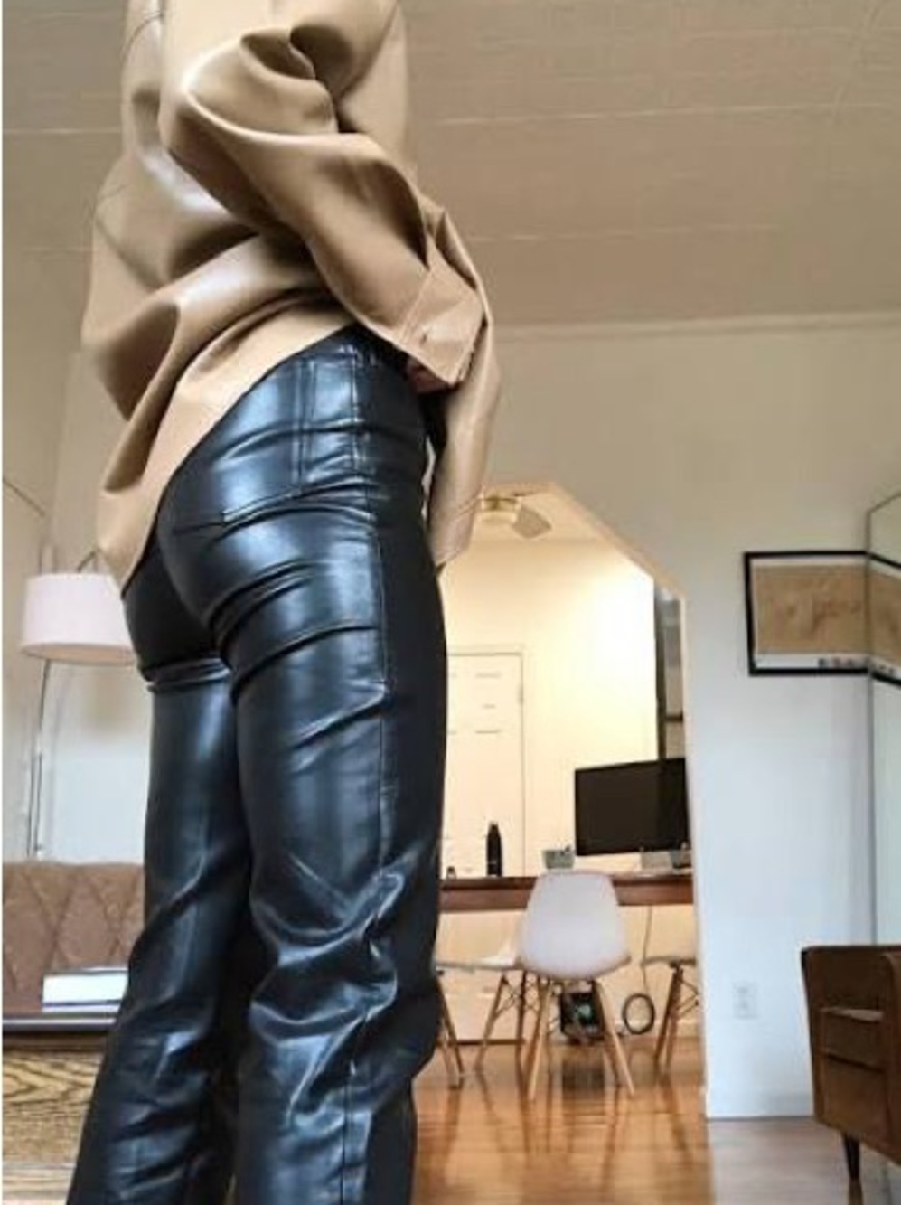 Wilfred Black Faux Leather Straight-Leg Pants